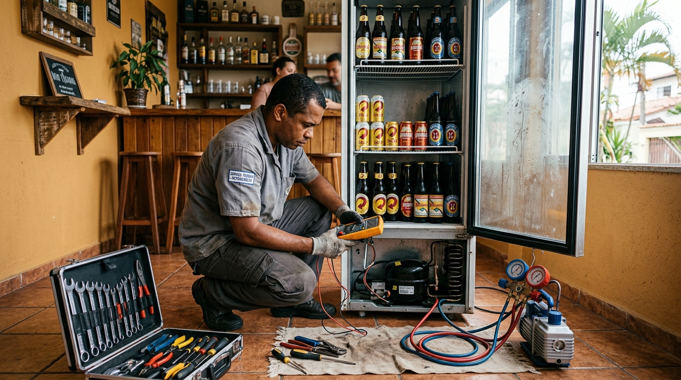 Troca de termostato de cervejeira em atendimento técnico em Niterói‑RJ